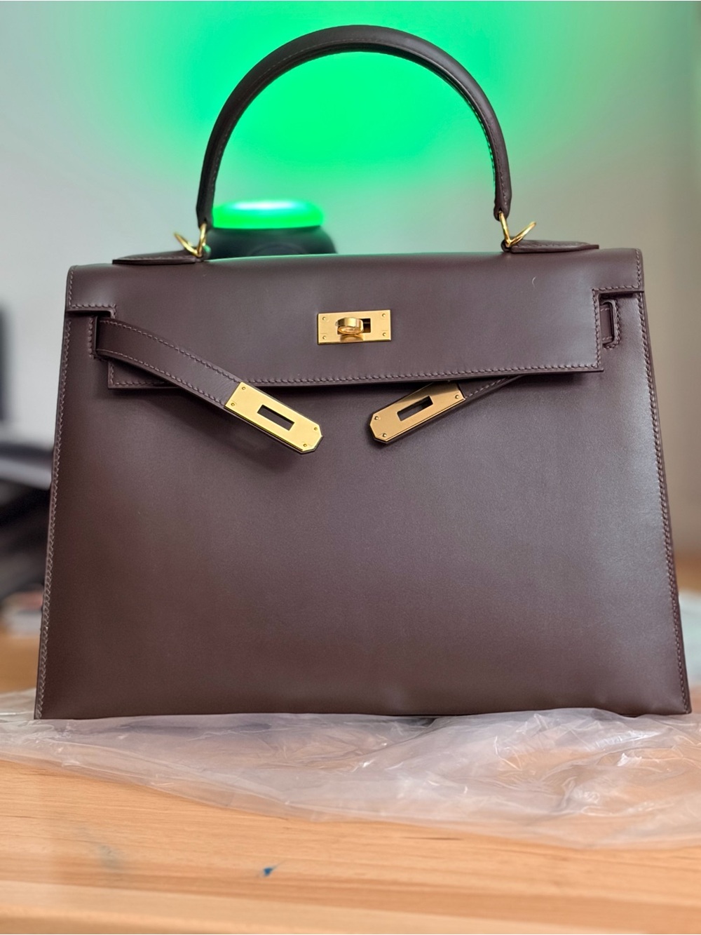 H KELLY 32 EBENE SMOOTH BARENIA COATED CHOCOLATE BROWN GHW VEAU DOMESTIC SELLIER - Picture 6 of 13